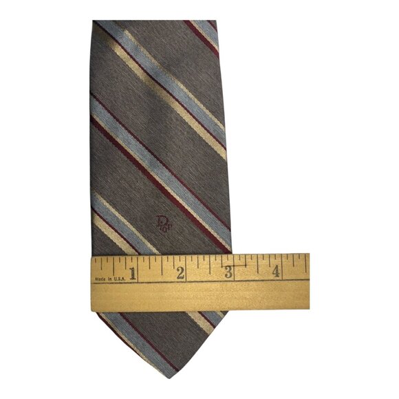 Vintage Christian Dior Striped Silk Tie Gray W/ Burgundy & Blue Accents - Picture 4 of 7